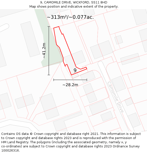 9, CAMOMILE DRIVE, WICKFORD, SS11 8HD: Plot and title map