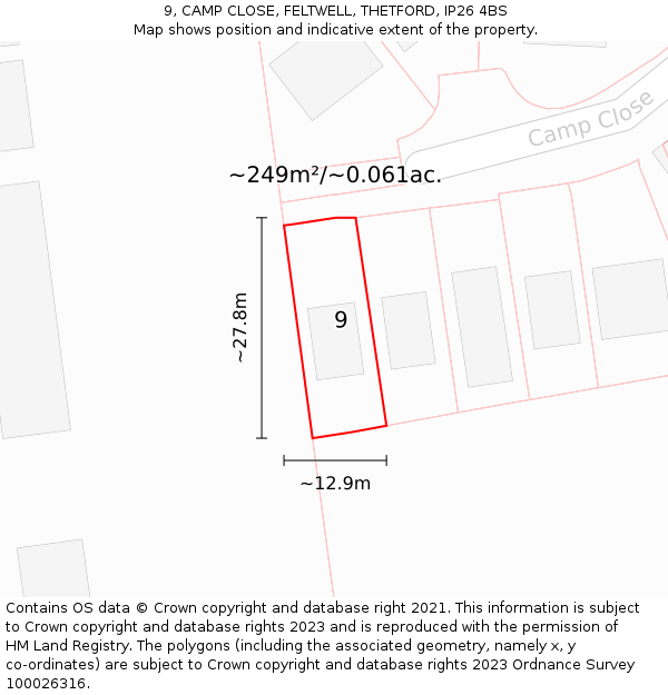 9, CAMP CLOSE, FELTWELL, THETFORD, IP26 4BS: Plot and title map