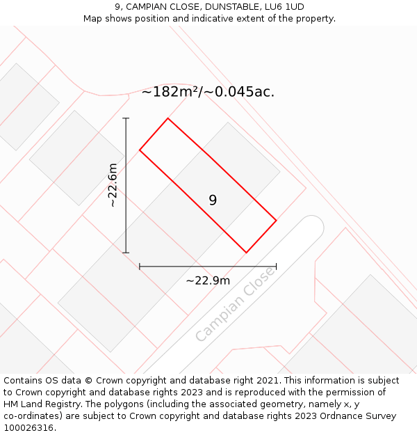 9, CAMPIAN CLOSE, DUNSTABLE, LU6 1UD: Plot and title map