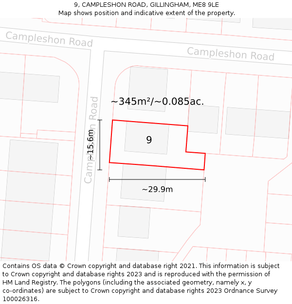 9, CAMPLESHON ROAD, GILLINGHAM, ME8 9LE: Plot and title map