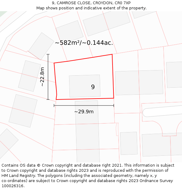 9, CAMROSE CLOSE, CROYDON, CR0 7XP: Plot and title map