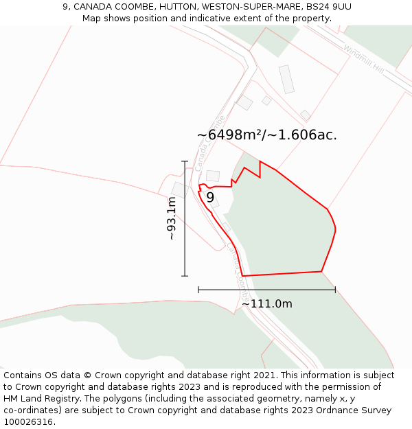 9, CANADA COOMBE, HUTTON, WESTON-SUPER-MARE, BS24 9UU: Plot and title map