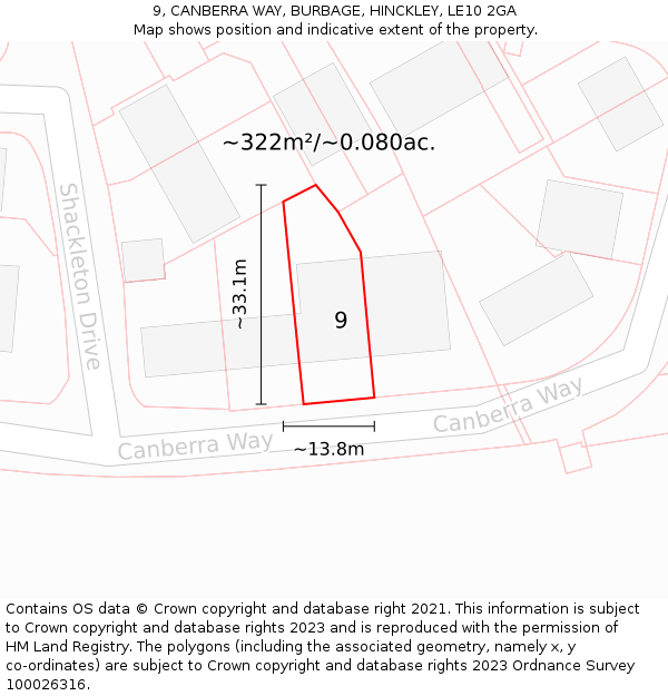 9, CANBERRA WAY, BURBAGE, HINCKLEY, LE10 2GA: Plot and title map