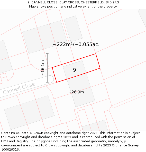 9, CANNELL CLOSE, CLAY CROSS, CHESTERFIELD, S45 9RG: Plot and title map