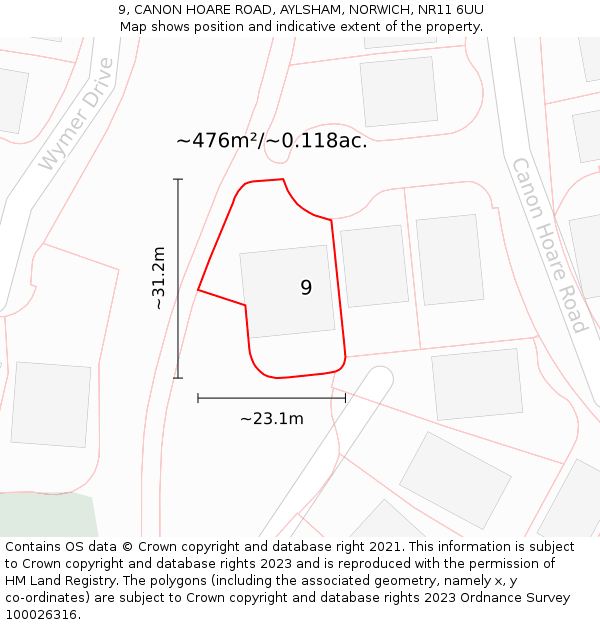 9, CANON HOARE ROAD, AYLSHAM, NORWICH, NR11 6UU: Plot and title map
