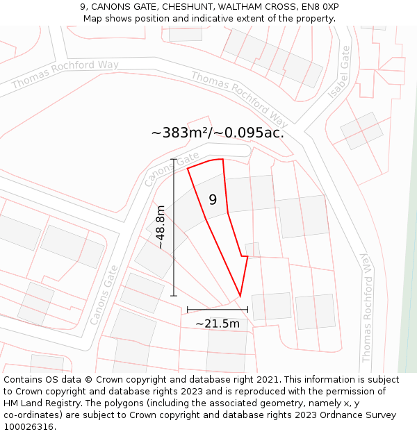 9, CANONS GATE, CHESHUNT, WALTHAM CROSS, EN8 0XP: Plot and title map