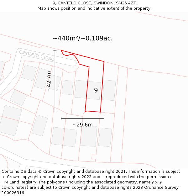 9, CANTELO CLOSE, SWINDON, SN25 4ZF: Plot and title map