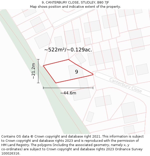 9, CANTERBURY CLOSE, STUDLEY, B80 7JF: Plot and title map