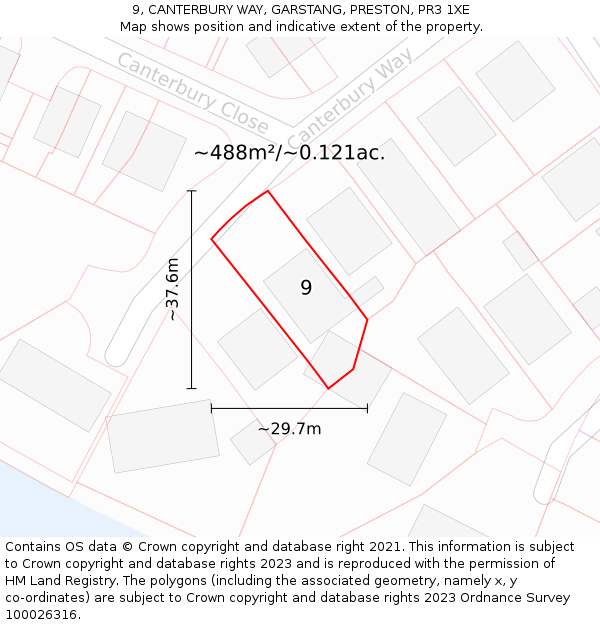 9, CANTERBURY WAY, GARSTANG, PRESTON, PR3 1XE: Plot and title map