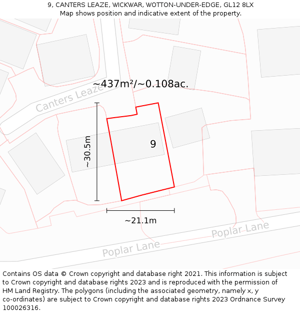 9, CANTERS LEAZE, WICKWAR, WOTTON-UNDER-EDGE, GL12 8LX: Plot and title map