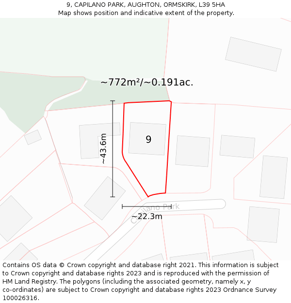 9, CAPILANO PARK, AUGHTON, ORMSKIRK, L39 5HA: Plot and title map