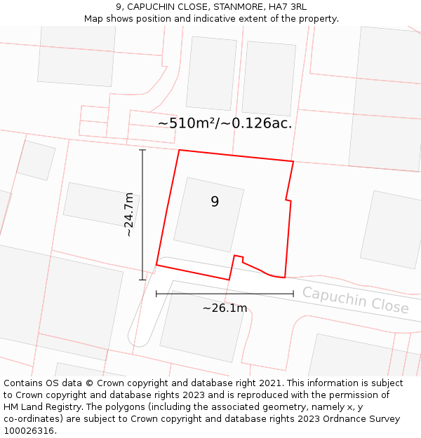 9, CAPUCHIN CLOSE, STANMORE, HA7 3RL: Plot and title map