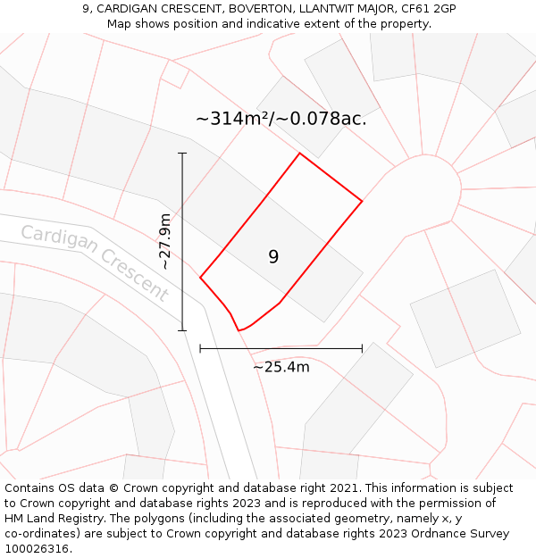9, CARDIGAN CRESCENT, BOVERTON, LLANTWIT MAJOR, CF61 2GP: Plot and title map