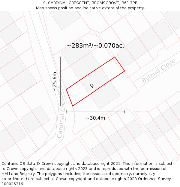 9, CARDINAL CRESCENT, BROMSGROVE, B61 7PR: Plot and title map