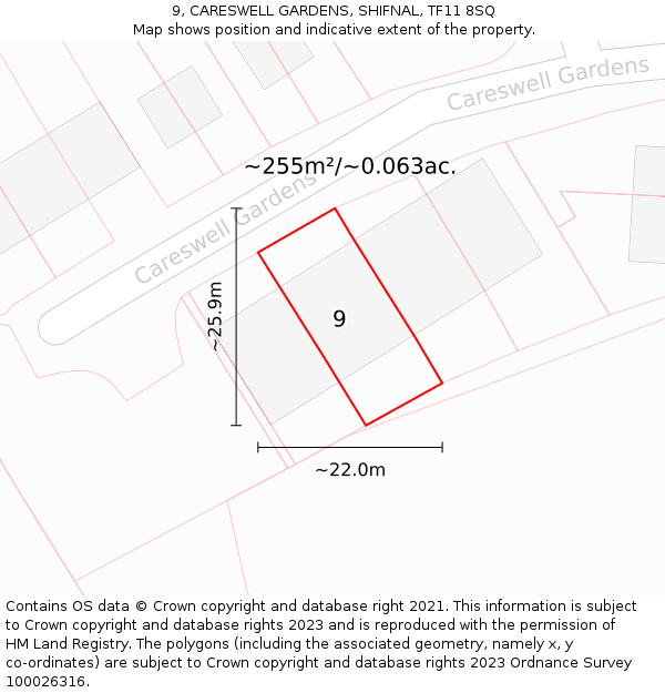 9, CARESWELL GARDENS, SHIFNAL, TF11 8SQ: Plot and title map