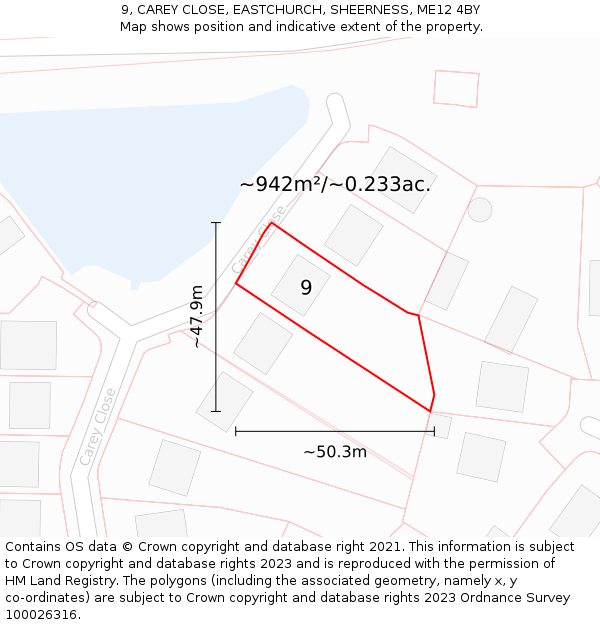 9, CAREY CLOSE, EASTCHURCH, SHEERNESS, ME12 4BY: Plot and title map