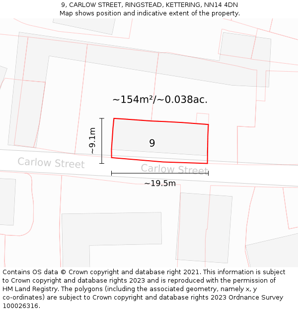9, CARLOW STREET, RINGSTEAD, KETTERING, NN14 4DN: Plot and title map