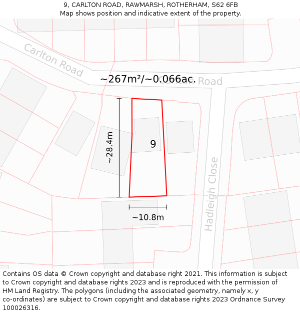 9, CARLTON ROAD, RAWMARSH, ROTHERHAM, S62 6FB: Plot and title map