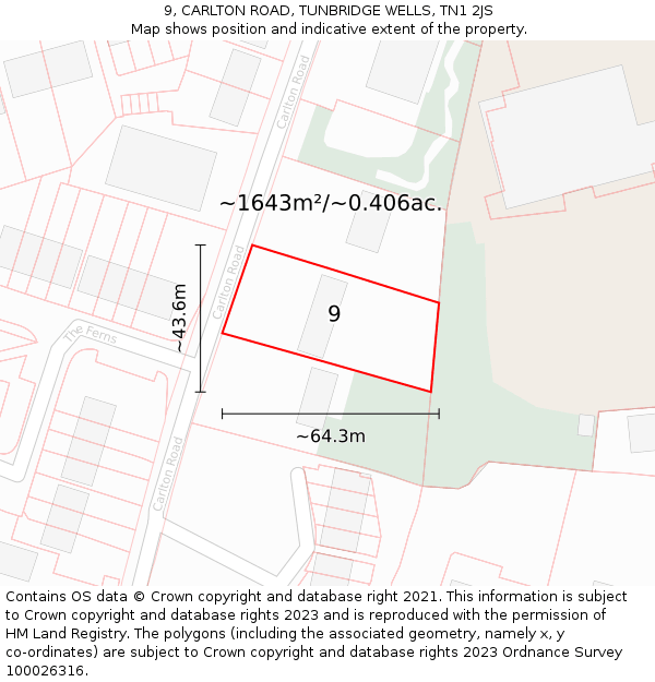 9, CARLTON ROAD, TUNBRIDGE WELLS, TN1 2JS: Plot and title map