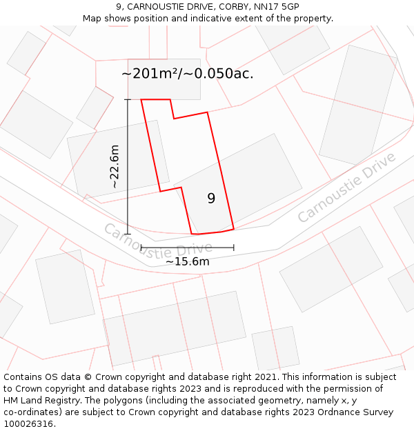 9, CARNOUSTIE DRIVE, CORBY, NN17 5GP: Plot and title map