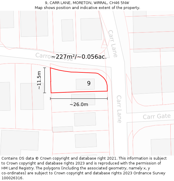 9, CARR LANE, MORETON, WIRRAL, CH46 5NW: Plot and title map