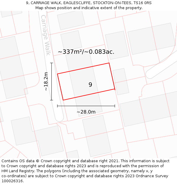 9, CARRIAGE WALK, EAGLESCLIFFE, STOCKTON-ON-TEES, TS16 0RS: Plot and title map