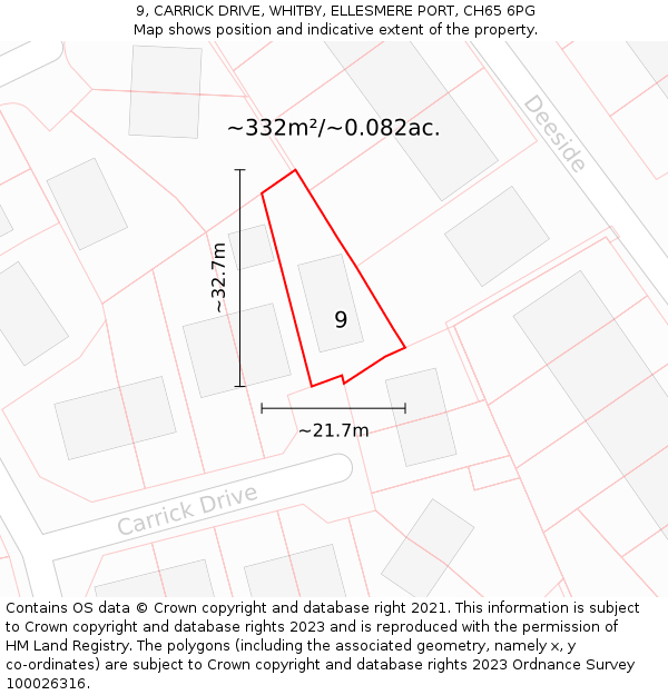 9, CARRICK DRIVE, WHITBY, ELLESMERE PORT, CH65 6PG: Plot and title map