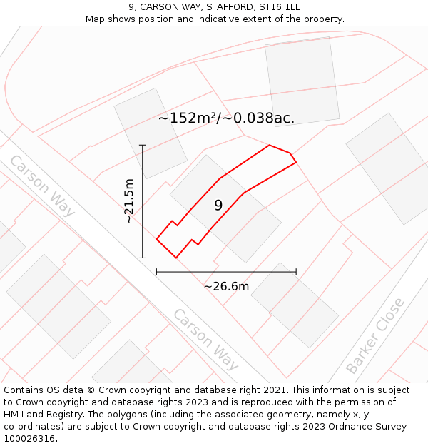 9, CARSON WAY, STAFFORD, ST16 1LL: Plot and title map