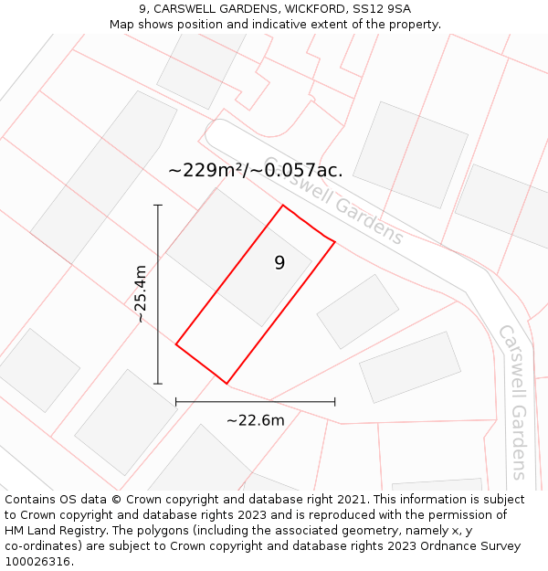 9, CARSWELL GARDENS, WICKFORD, SS12 9SA: Plot and title map