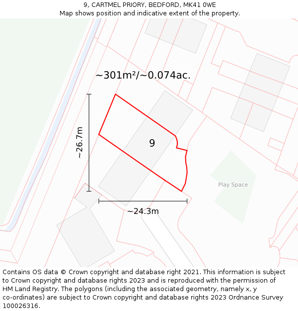 9, CARTMEL PRIORY, BEDFORD, MK41 0WE: Plot and title map