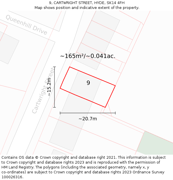9, CARTWRIGHT STREET, HYDE, SK14 4FH: Plot and title map