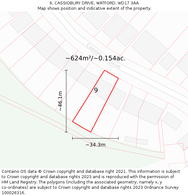 9, CASSIOBURY DRIVE, WATFORD, WD17 3AA: Plot and title map