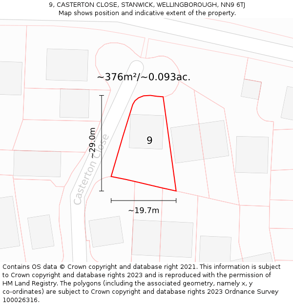 9, CASTERTON CLOSE, STANWICK, WELLINGBOROUGH, NN9 6TJ: Plot and title map