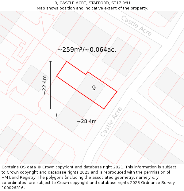 9, CASTLE ACRE, STAFFORD, ST17 9YU: Plot and title map