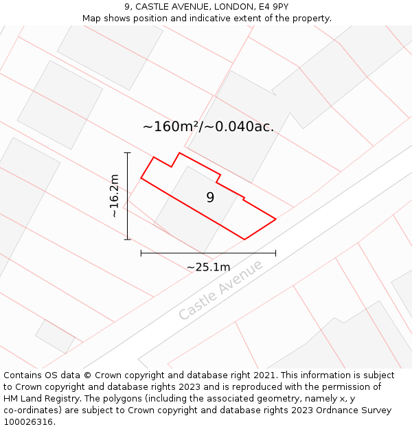 9, CASTLE AVENUE, LONDON, E4 9PY: Plot and title map