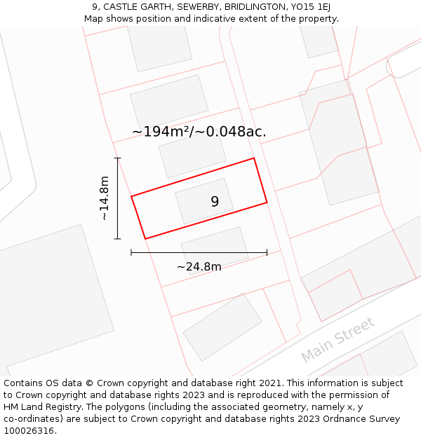 9, CASTLE GARTH, SEWERBY, BRIDLINGTON, YO15 1EJ: Plot and title map