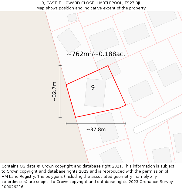 9, CASTLE HOWARD CLOSE, HARTLEPOOL, TS27 3JL: Plot and title map