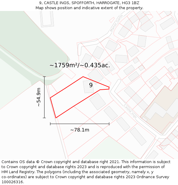 9, CASTLE INGS, SPOFFORTH, HARROGATE, HG3 1BZ: Plot and title map