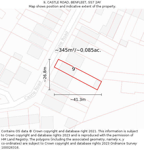 9, CASTLE ROAD, BENFLEET, SS7 2AY: Plot and title map