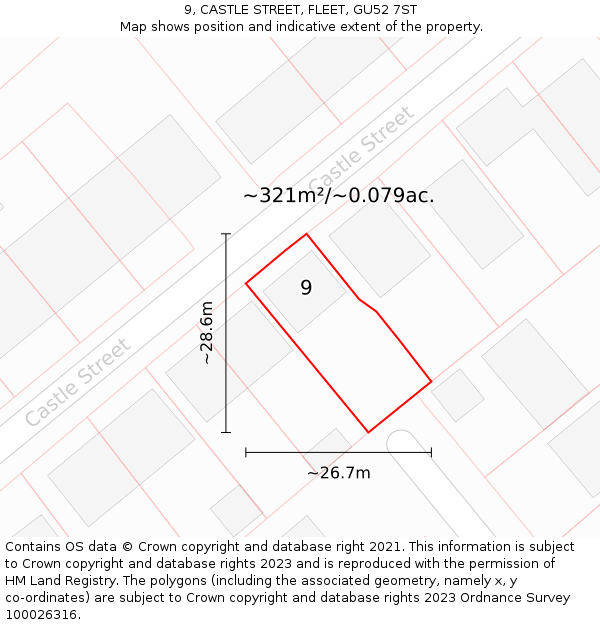 9, CASTLE STREET, FLEET, GU52 7ST: Plot and title map