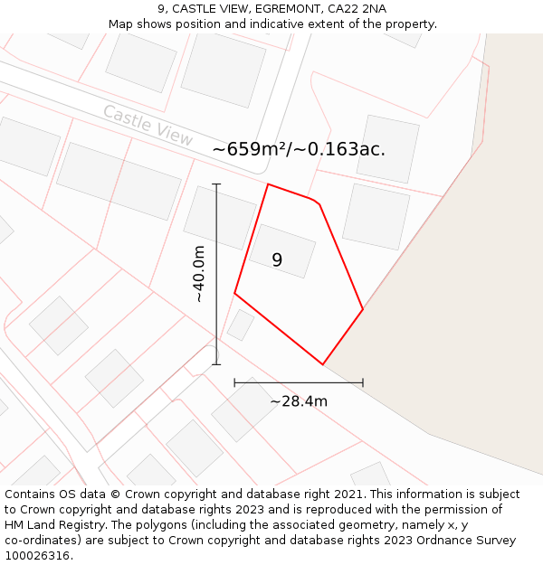 9, CASTLE VIEW, EGREMONT, CA22 2NA: Plot and title map