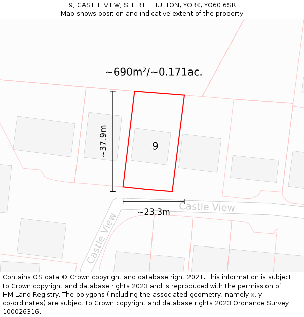 9, CASTLE VIEW, SHERIFF HUTTON, YORK, YO60 6SR: Plot and title map