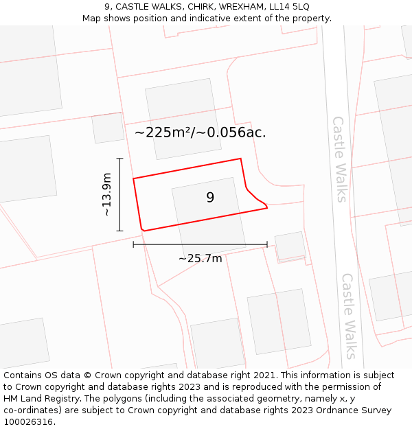 9, CASTLE WALKS, CHIRK, WREXHAM, LL14 5LQ: Plot and title map