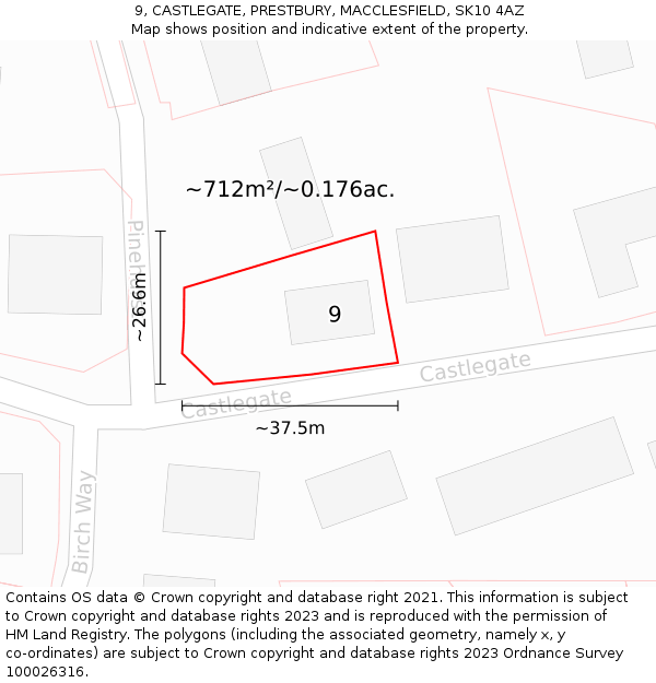 9, CASTLEGATE, PRESTBURY, MACCLESFIELD, SK10 4AZ: Plot and title map