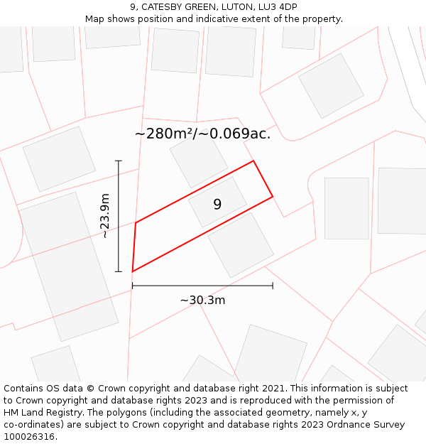 9, CATESBY GREEN, LUTON, LU3 4DP: Plot and title map