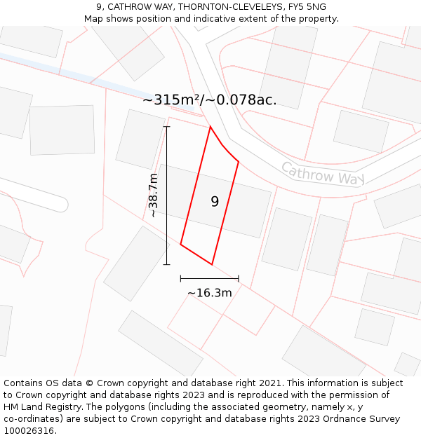 9, CATHROW WAY, THORNTON-CLEVELEYS, FY5 5NG: Plot and title map