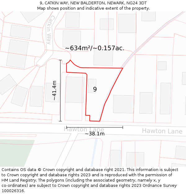9, CATKIN WAY, NEW BALDERTON, NEWARK, NG24 3DT: Plot and title map