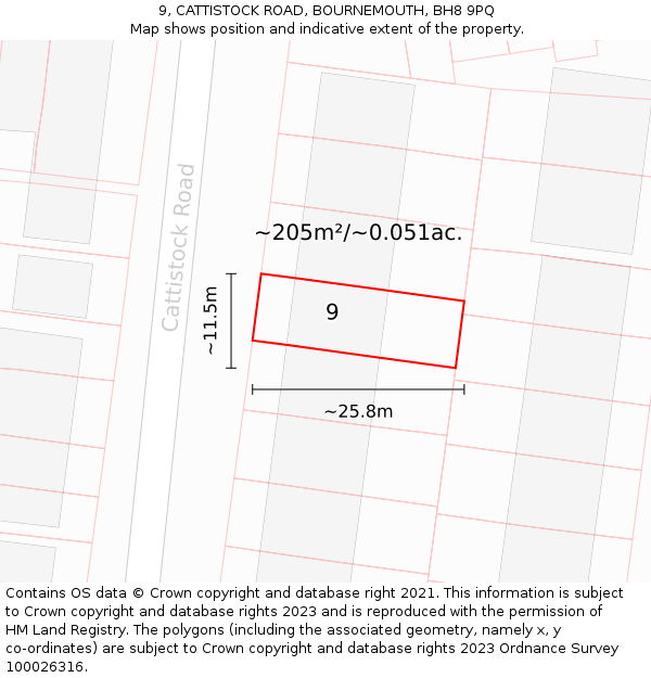 9, CATTISTOCK ROAD, BOURNEMOUTH, BH8 9PQ: Plot and title map