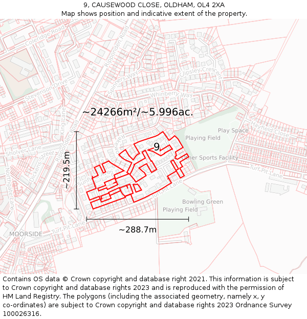 9, CAUSEWOOD CLOSE, OLDHAM, OL4 2XA: Plot and title map