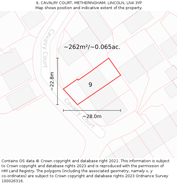 9, CAVALRY COURT, METHERINGHAM, LINCOLN, LN4 3YP: Plot and title map